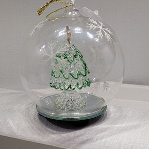 Crystal Glass Ornament with Green Tree